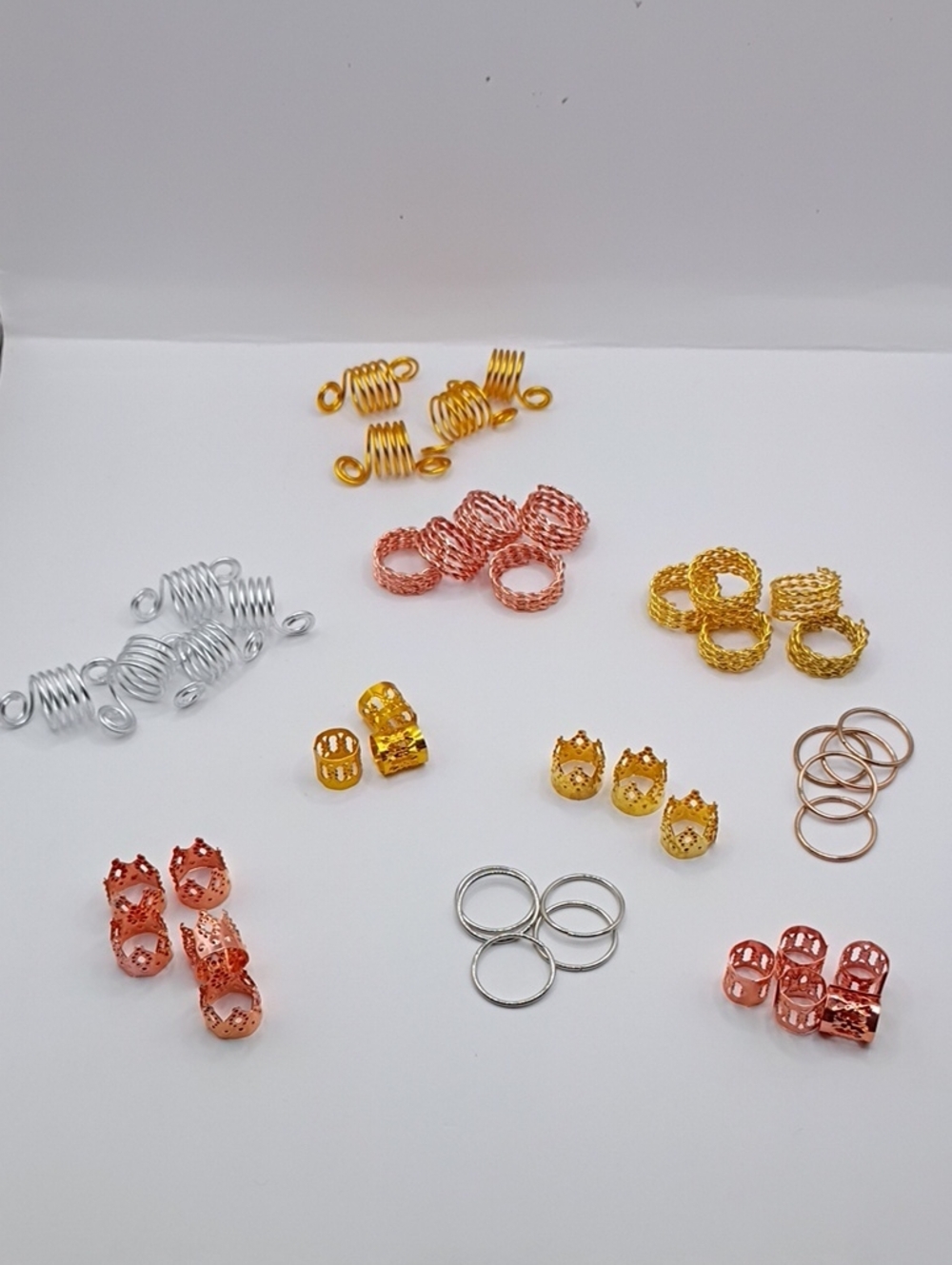 Mixed Metal Hair Beads and Rings Set - Gold, Rose Gold, Silver 45 piece